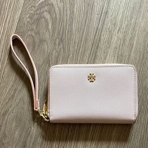 Tory Burch Zip Around Wallet Wristlet Blush Pink | Saffiano Leather | Like New